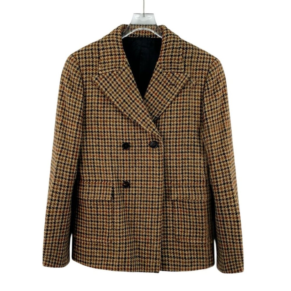CW0714 Celine Paris Womens Houndstooth Double-Breasted Wool Blazer